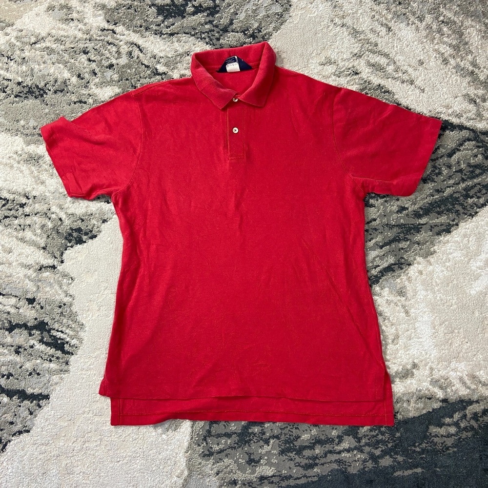 Vintage 90s Lands' End Polo Shirt Mens Medium Red Cotton Performance Collared